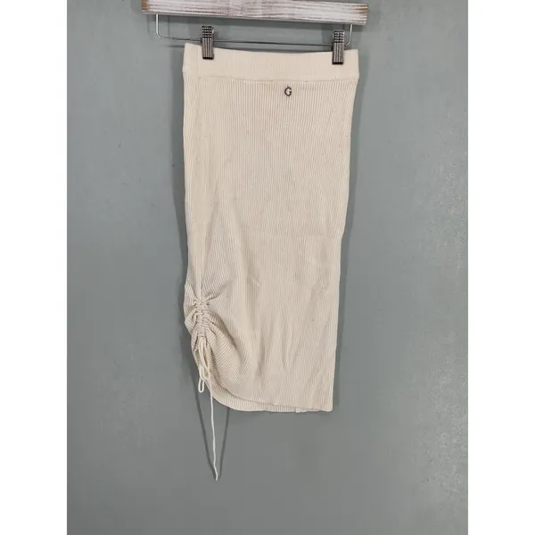 Guess Womens Skirt Ribbed Knit Ruched Side Cream Small - Image 2