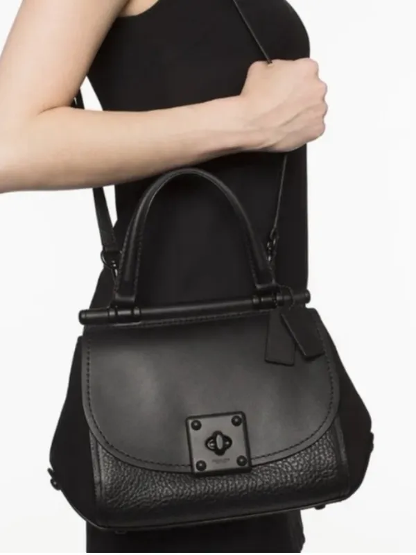 Coach Drifter 38388 Black Mixed-Leather Top Handle Satchel with Strap - Image 3