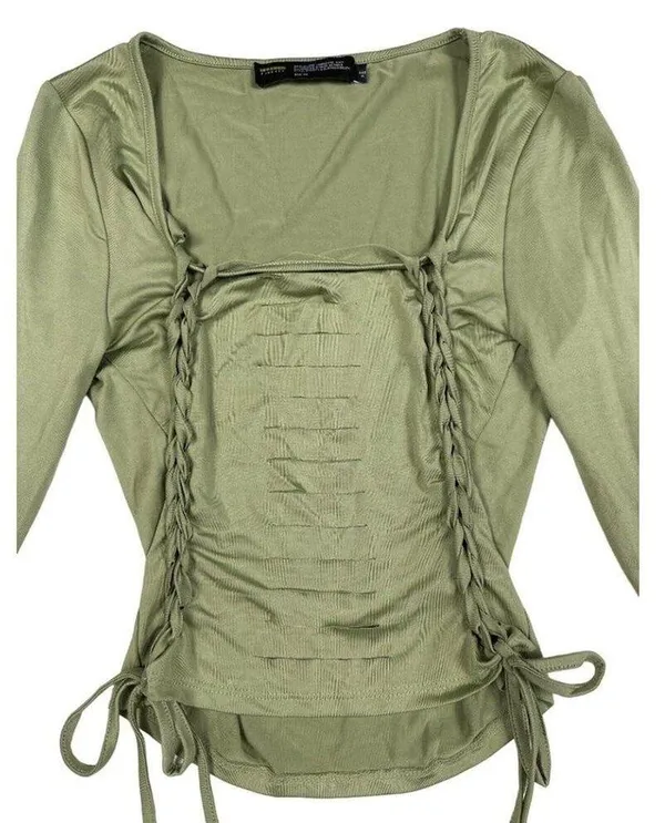 Finesse - Morgan Green Long Sleeve Cut out Top in Sage Green - Image 2