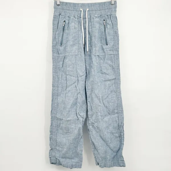 Athleta Womens Chambray Blue Cabo Linen Wide Leg Coastal Beach Travel Pants‎ 0 - Image 2