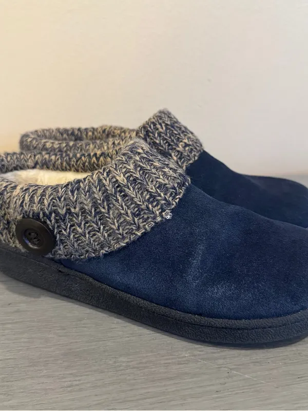 Clarks Womens Suede Leather Comfort Clog Knitted Collar Slipper Plush Faux Sz‎ 7 - Image 2