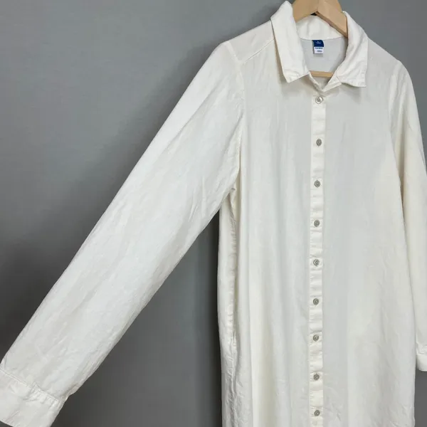 Old Navy Linen Blend Shirt Dress White Women Small Tall Long Sleeve Minimalist - Image 15