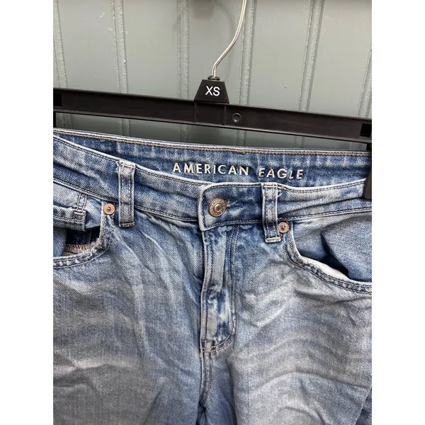 American Eagle Mom Jeans Light Wash Distressed Ripped High Rise Size 2 Regular - Image 2