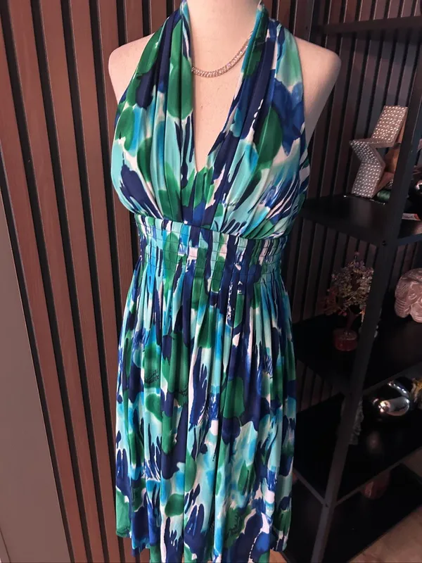 Calvin Klein Green & Blue Abstract Pattern Dress Size 4 beach dress classy styli - Image 2