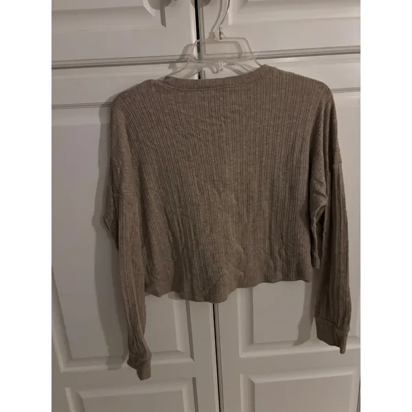 Hollister Womens‎ Tan Ribbed Henley Long Sleeve Cropped Top Small 339L2907 - Image 4
