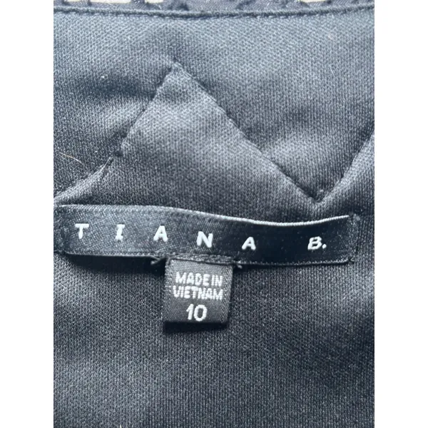 Tiana B. Black Applique Cocktail Dress Size 10 Ruched‎ V-Neck Sleeveless - Image 7