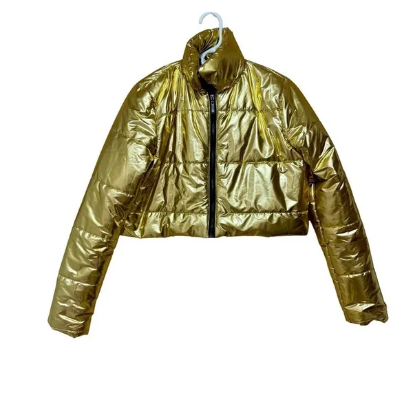 36 Point 5 Gold Metallic Cropped Puffer Jacket Womens M Shiny Winter - Image 4