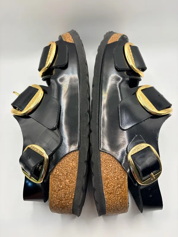 Birkenstock Milano Big Buckle Black Patent Leather Gold Quiet Luxury Sandals 38 US 7-7.5 - Image 7