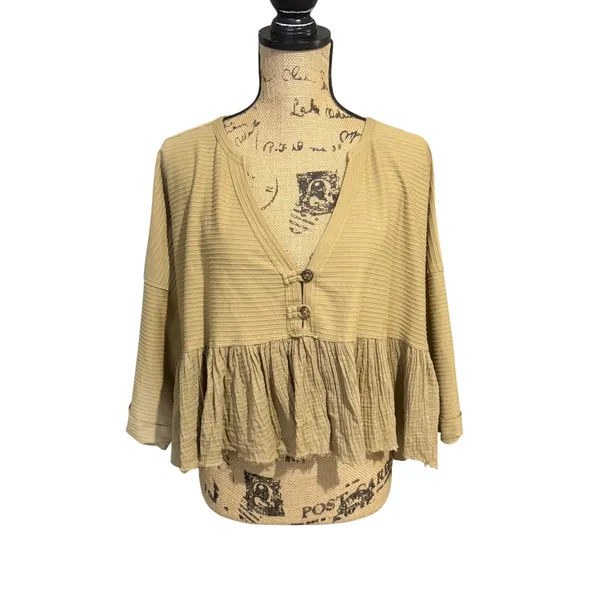 We The Free Free People Dallas Crop Henley Top S Olive Green Peplum Boho Grunge - Image 3