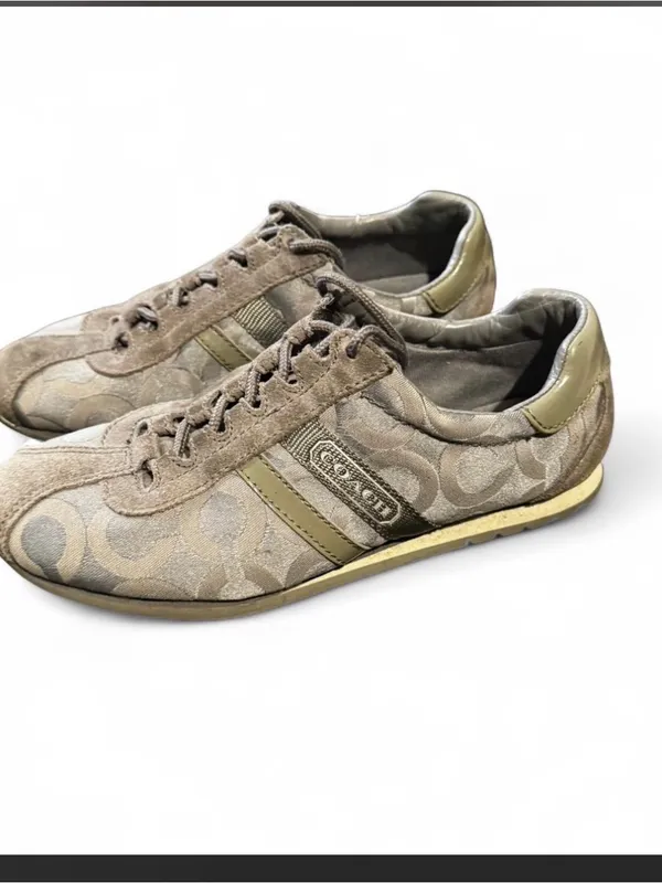 Coach Taupe Signature Stripe Lace-Up Sneakers - Image 2