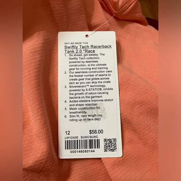 NWT Lululemon Swiftly Tech Racerback Tank 2.0 Race Sunny Coral Size 12 - Image 7