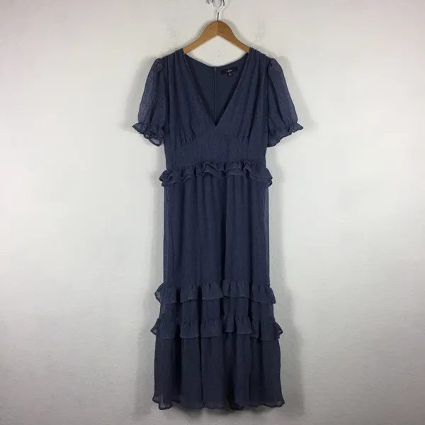 NWT Lulus Know Your Heart Midi Dress Medium Dusty Blue Polka Dot Ruffled - Image 5