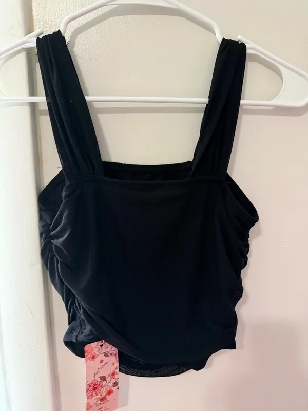 SHEIN MOD Ruched Square Neck Mesh Black Size XS - Image 4