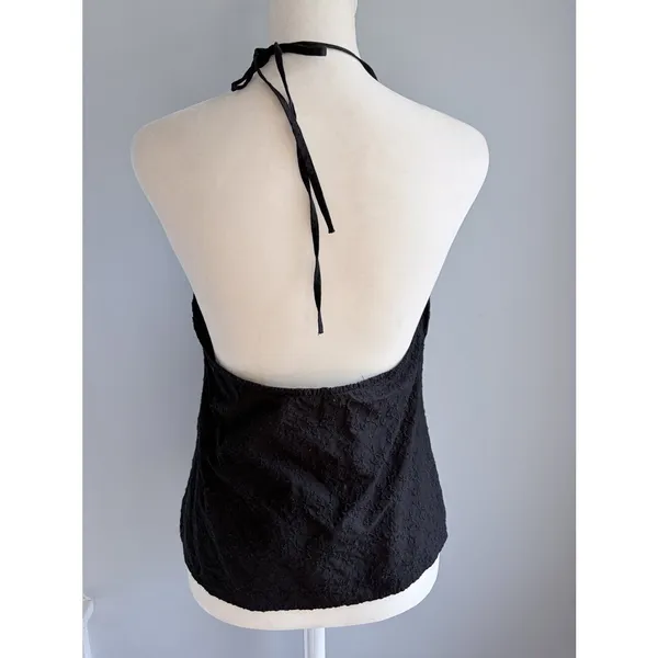 Zara Black Floral Embroidered Halter Crop Top Tie Front Whimsigoth M - Image 5
