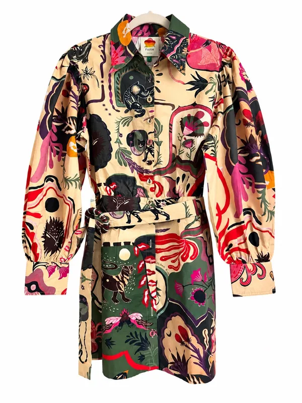 NWT Farm Rio Surreal Print Belted Long Sleeve Mini Dress Size S - Image 2