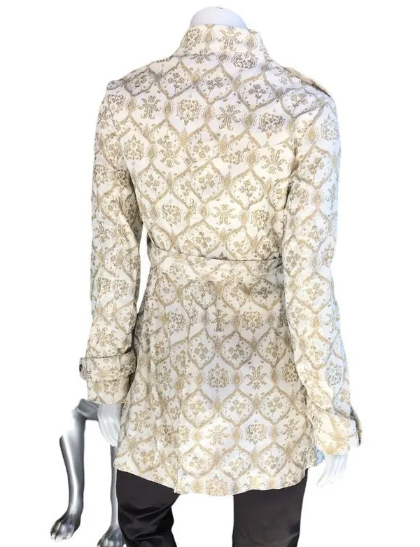 Mossimo Button Down Gold Cream Belted Cotton Trench Coat Women's Size Medium - Image 3