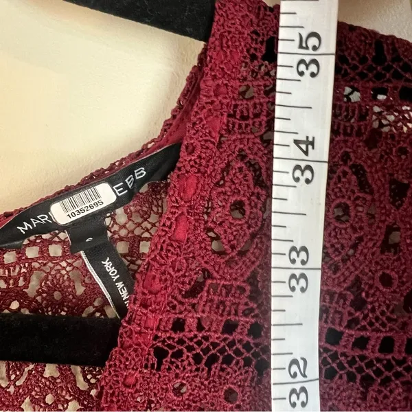 Marissa Webb Cybil Maroon Lace Flutter Sleeve Dress Size Small Sheer Lace Drama - Image 6