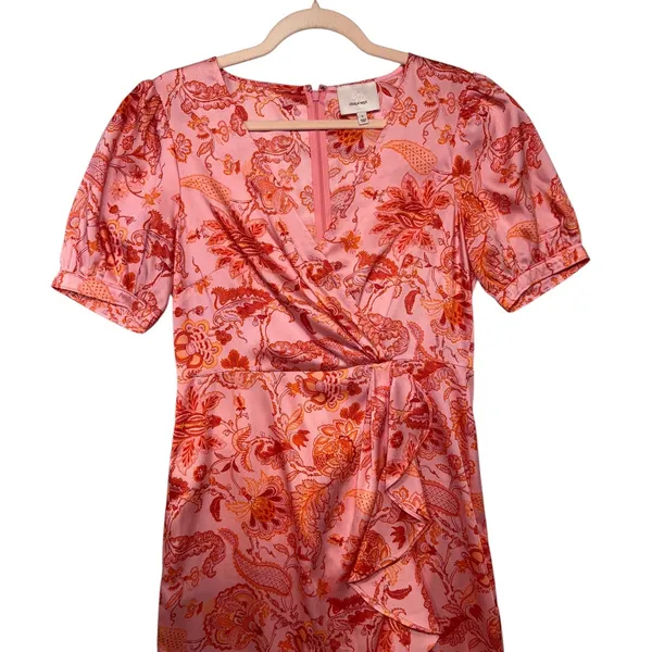 Cinq a Sept Mckenna Paisley Floral Ruffle Midi Dress Pink Orange Size 6 - Image 4