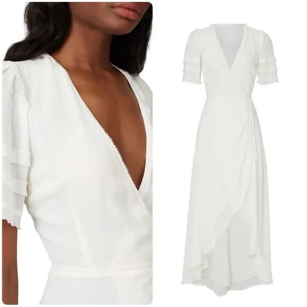 Reformation Lottie Wrap‎ Dress White - Image 3