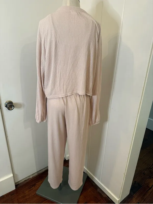 Open Edit Soft Cream Women's Pajama 3 Piece Set with Button Cardigan Sz S - Image 3