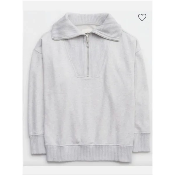 Aerie Down to Earth 1/4 Zip Sweatshirt Women's XS Gray Oversized Pullover - Image 2