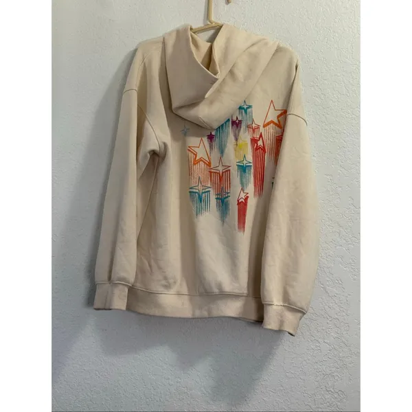 Aelfric Eden Cream Star Embroidery Graffiti Pullover Hoodie Size M - Image 4