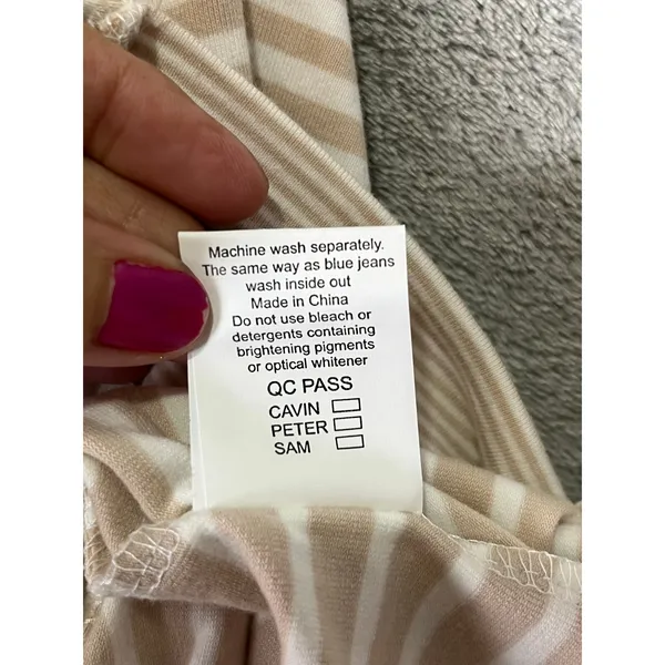 Blue Willi's Striped Cardigan Sweater Beige White Button Front Women's Large New - Image 12