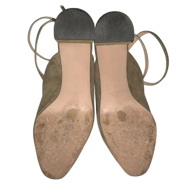 J. Crew‎ Millie Ankle Strap Heels Pumps Suede Shoe Khaki Beige Size 8 Open Back - Image 7