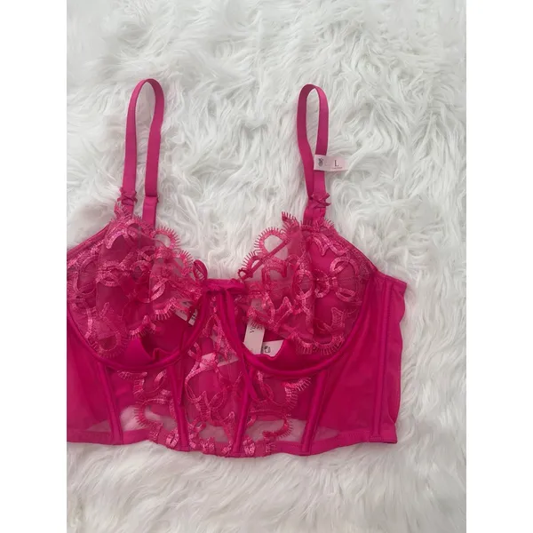 Victoria’s Secret Dream Angels Wicked Shimmer Heart Embroidery Corset Pink Large - Image 5