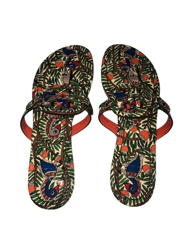 Tory Burch Something Wild Miller Thong Sandals Size 7 Patent Leather Birds Blue - Image 2