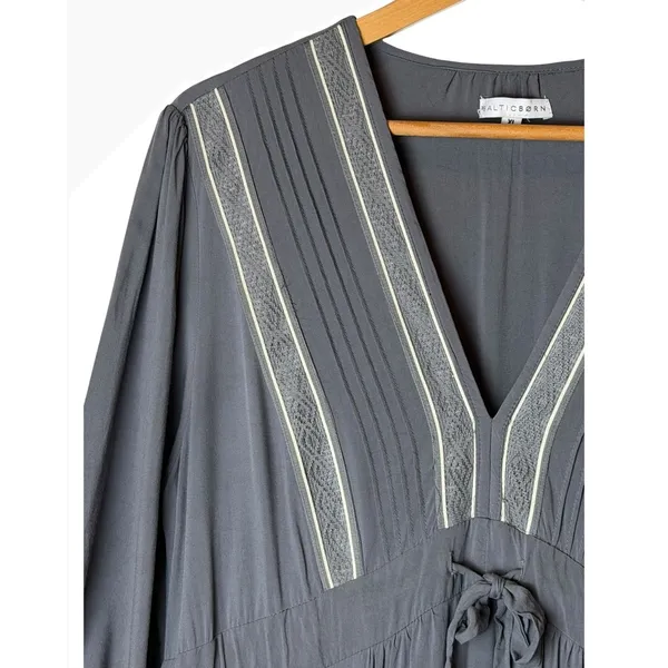 Baltic Born Maxi Dress Women XL Gray Embroidered Tiered Boho Cottagecorre - Image 8