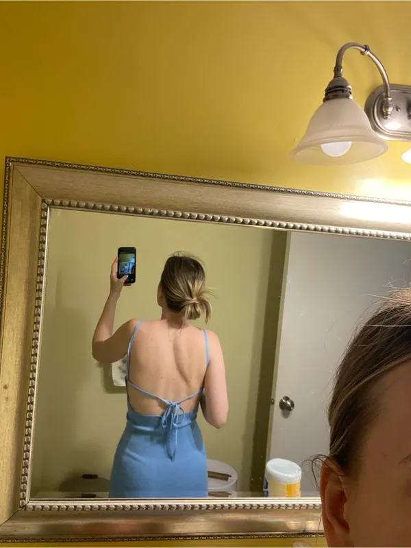 Abercrombie & Fitch Light Blue Spaghetti Strap Mini Dress - Image 5