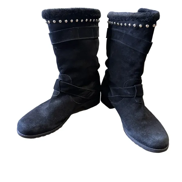 ✨ STUART WEITZMAN Black Studded Suede Moto‎ Biker Boots 7.5M ✨ - Image 4