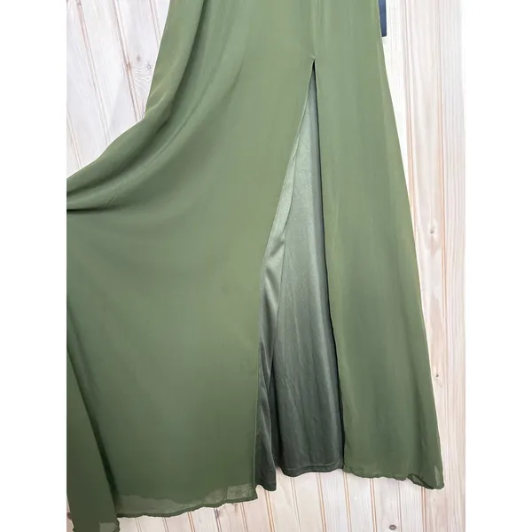 NWT Lulus Marveled Beauty Olive Green Sleeveless Tie-Front Maxi Dress Gala M - Image 4