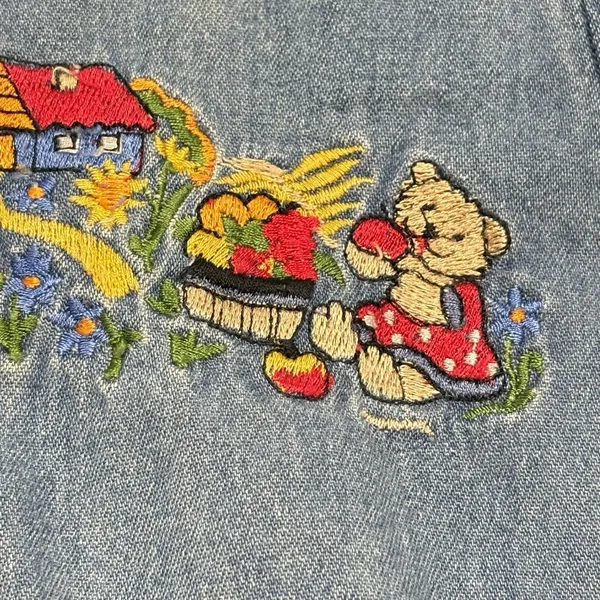Vintage Way To Go Blue Denim Button Down Women’s S Embroidered Shirt Cottagecore - Image 11