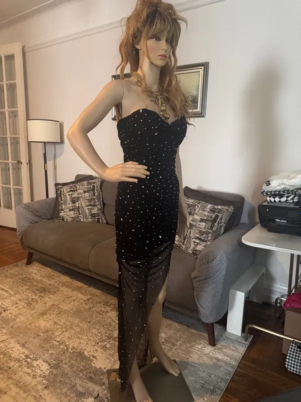 Banjul Black Strapless Beaded Sheer Maxi Dress - Image 5