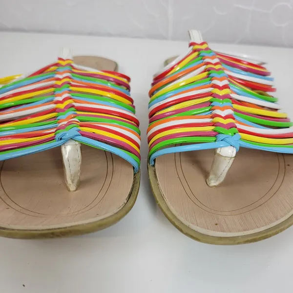 L&C Women's Slipper 6 Brown Multicolor Leather Band Strap Slip-On Flat Sandals - Image 3