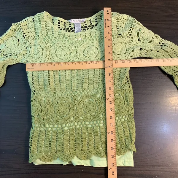 Uniform John‎ Paul Richard Green Crochet Lace Knit Long Sleeve Sweater Top Smal - Image 5