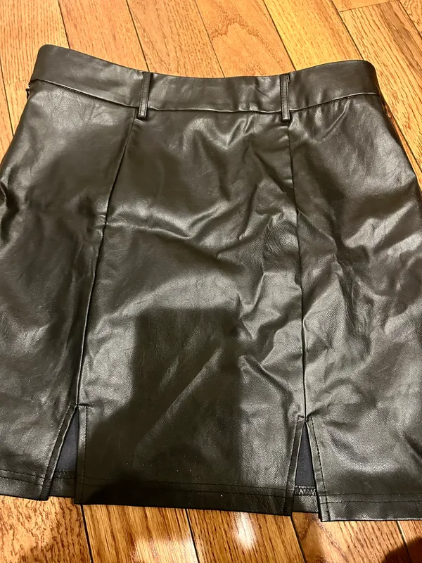 SheIn NWOT Sexy High Waist Notch Hem Leather A-Line /two front slits L - Image 14