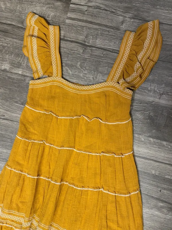Olivaceous Mustard Yellow Tiered Ruffle Boho Maxi Dress Size S - Image 5