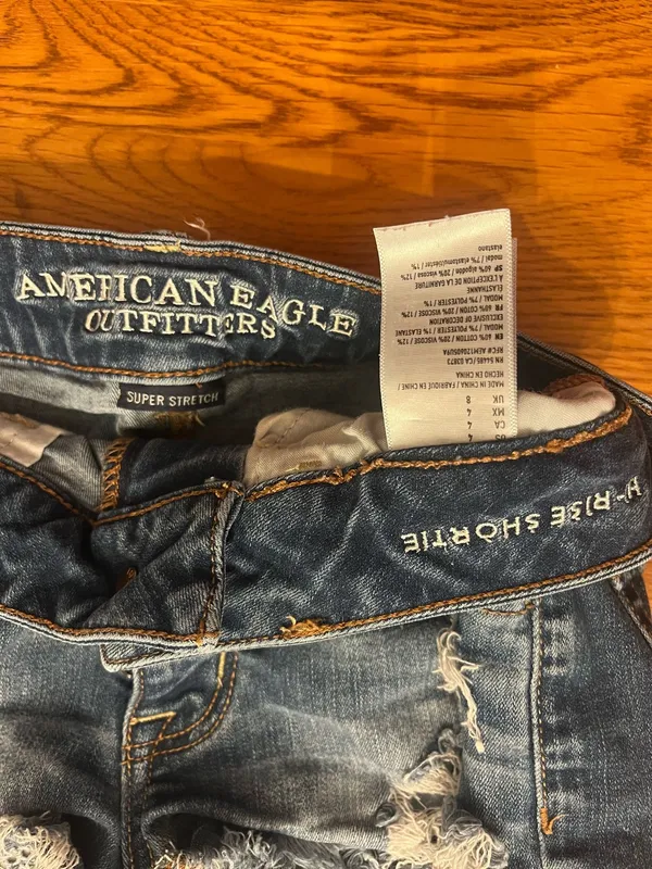 American Eagle Outfitters Distressed Lace-Trim Denim Shorts - Blue - Image 2