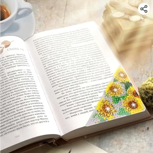 Diamond Art SUNFLOWERS 03 Corner Bookmark, Colorful, Sparkly, Bling, Gold, Brown - Image 15