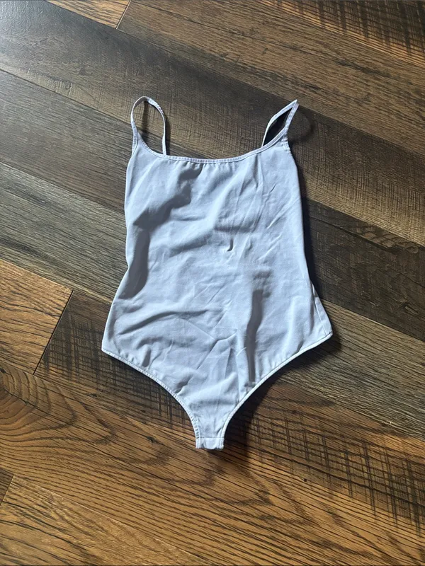 Free People Intimately Strappy Basique Simple Basic Gray/Blue Bodysuit Top Sz M - Image 3