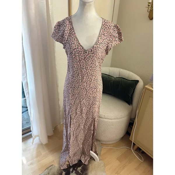 For Love & Lemons Hailey Pink Floral Print Maxi Dress Size‎ Small Slits - Image 2