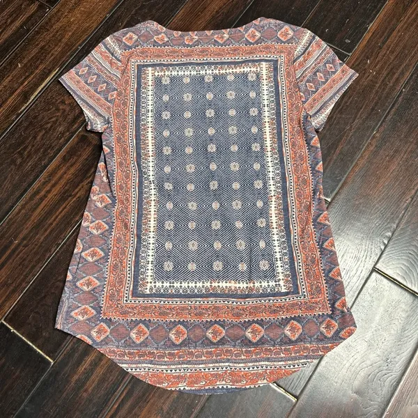 Lucky Brand Tee shirt boho print indie hippie casual California cotton short sleeve - Image 2