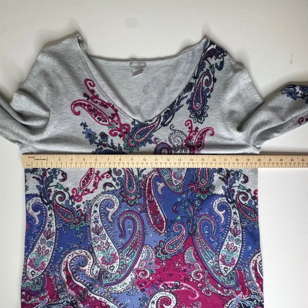Chicos Paisley Knit Sweater Top Medium Multicolor Boho Soft Stretch Comfort Chic - Image 8