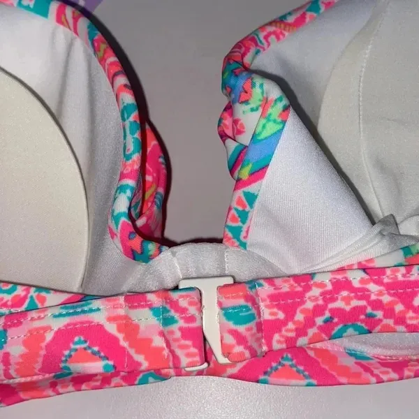 NWT Coco Rave 36B/C halter push-up bikini top bright ruched‎ hot pink orange - Image 6