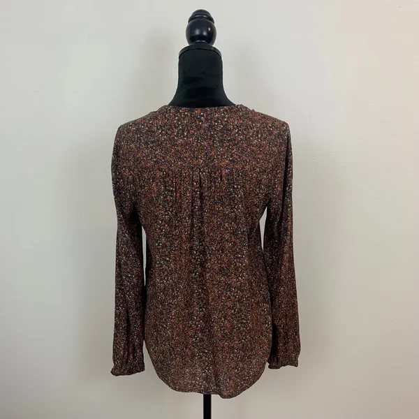 Treasure & Bond Women's XS Brown Abstract Speckled V-Neck Long Sleeve Blouse‎ - Image 2