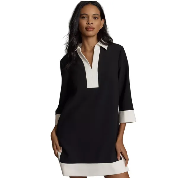 Anthropologie English Factory NWT 41P Black White Colorblock Collared Shift‎ Mini Dress XS - Image 3
