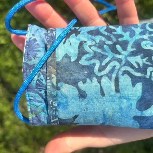 Handmade Little blue boho festival batik patterned/dyed bag with strap - Image 5